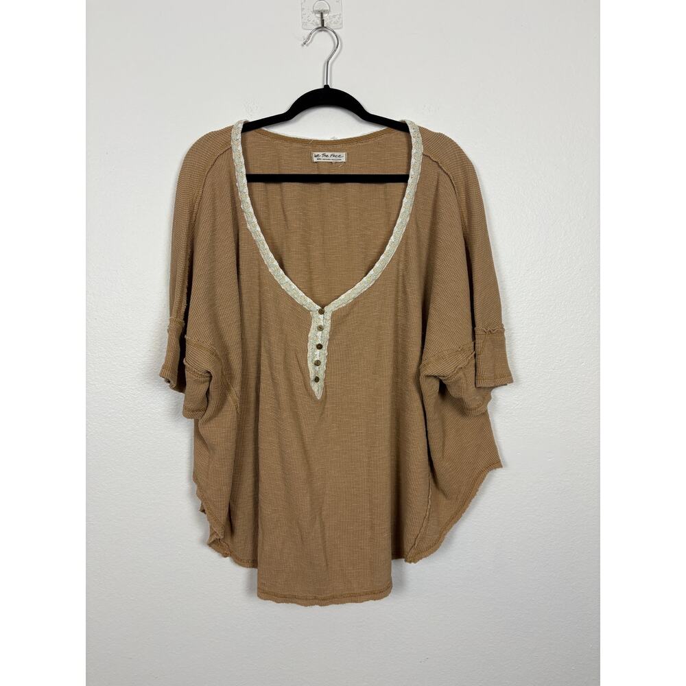 Free People Oversized Waffle Knit Quarter Button Top Small